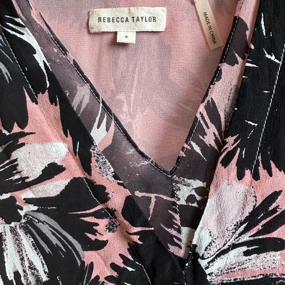 Rebecca Taylor Coral Pink and Black V-neck Silk Tank Size 4 - Picture 5 of 8